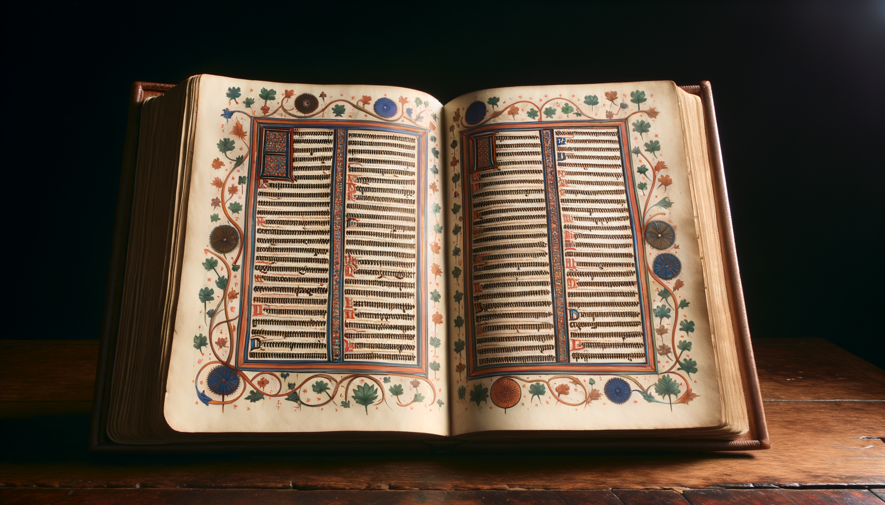 Image of an ancient bible illuminated with historical context