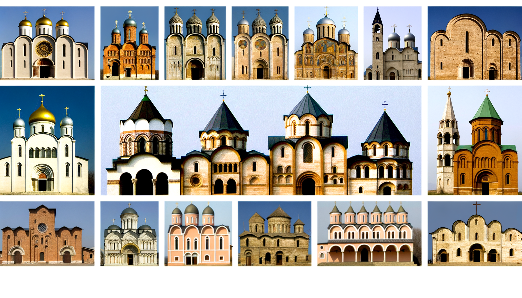 An image showing an assortment of the world's most famous churches, showcasing their unique architectural styles.