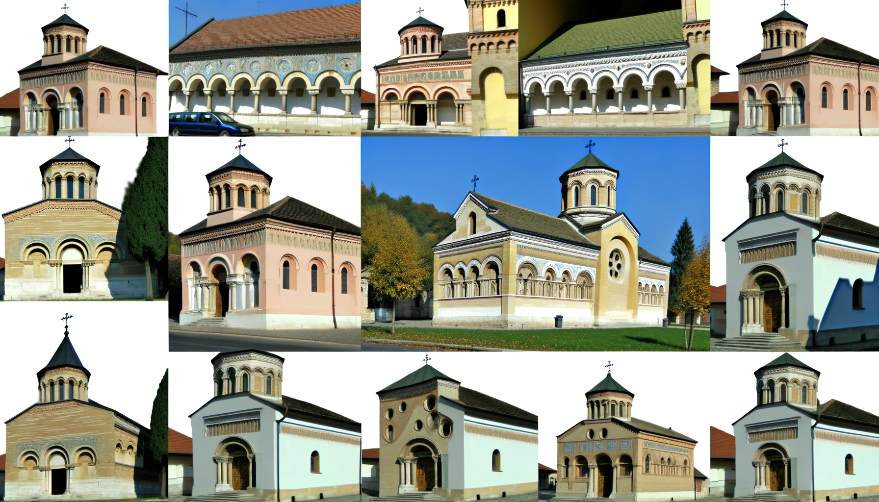 An illustration featuring a collage of the churches mentioned in the article, showcasing their unique architectural features.