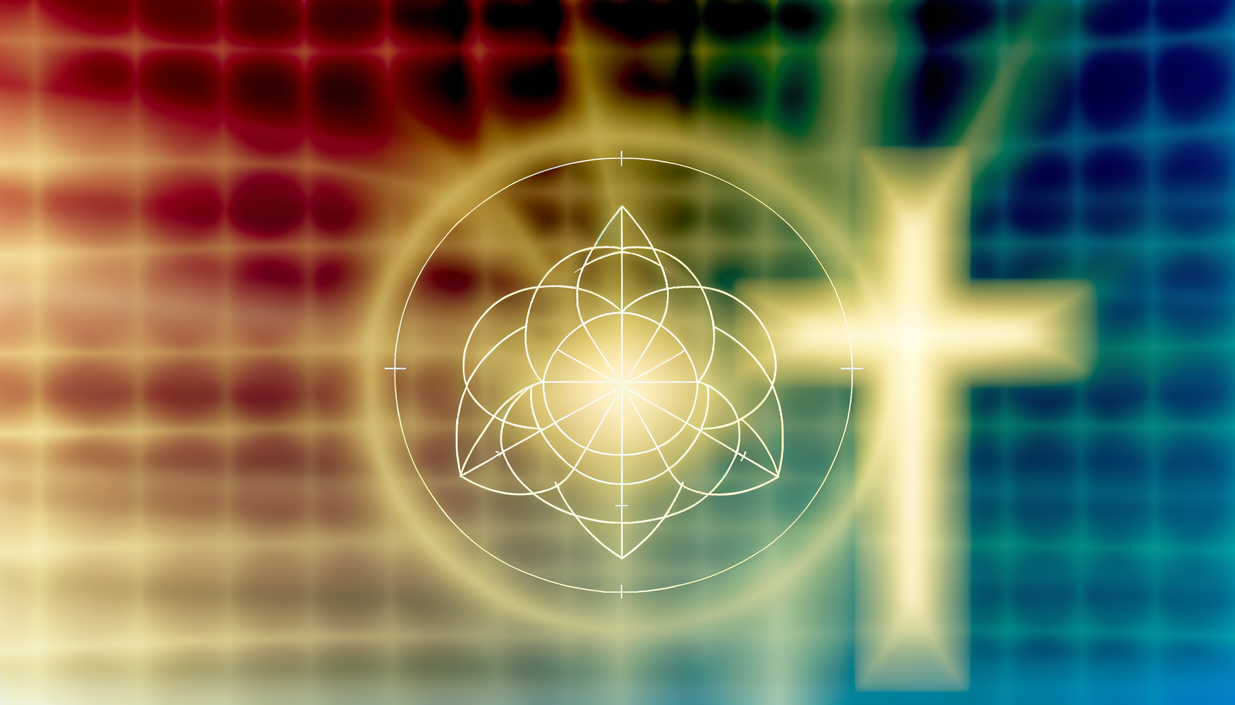 An abstract representation of the Holy Trinity, depicting Father, Son, and Holy Spirit as interconnected, with a cross in the background.